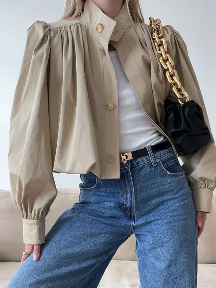 Frieda | Trendy Pleated Puff Sleeve Jacket